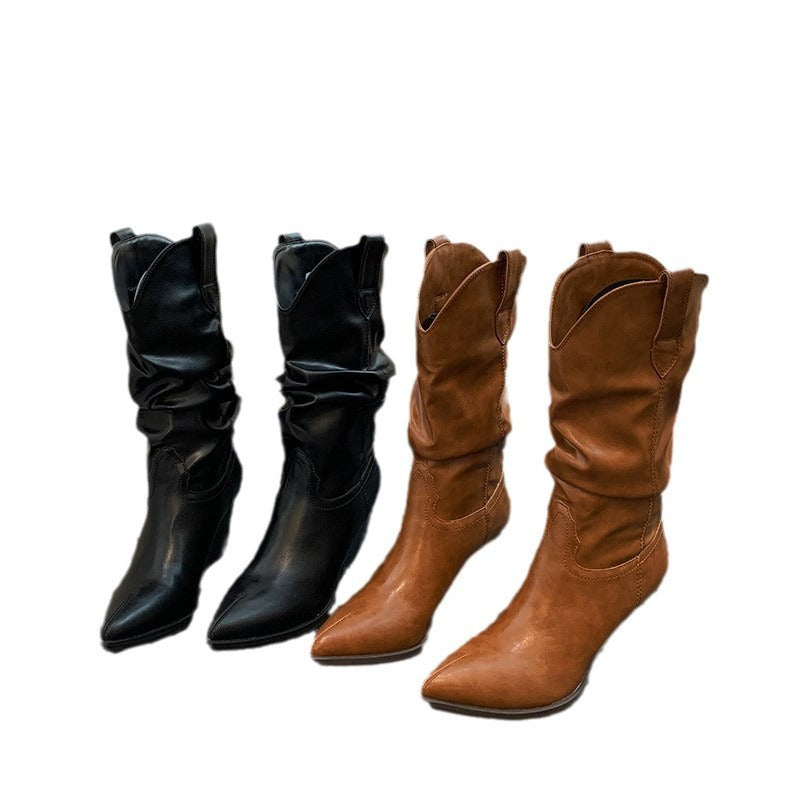 Damen Western-Stiefel mit eleganter Raffung und Absatz EB