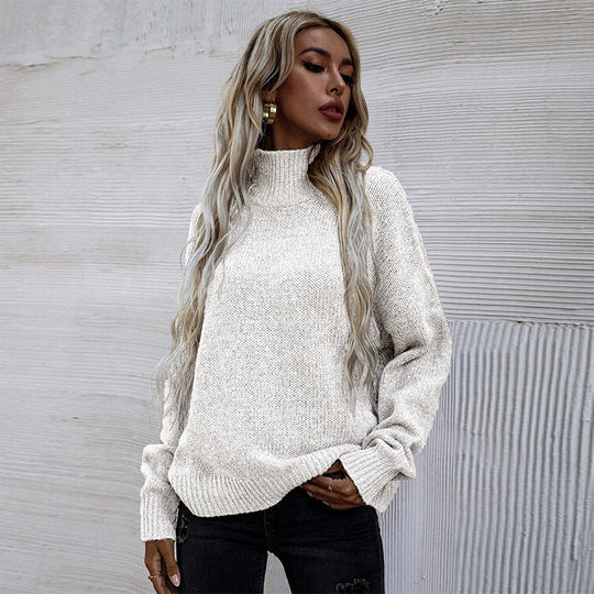 Damen Strickpullover mit hohem Kragen und lässigem Schnitt EB