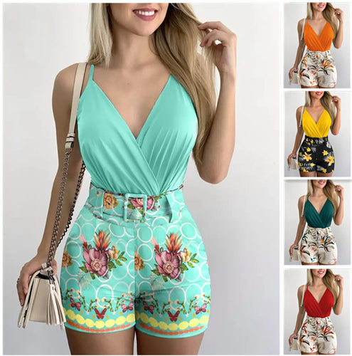 Damen Jumpsuit mit floralem Design und elegantem Wickelausschnitt EB