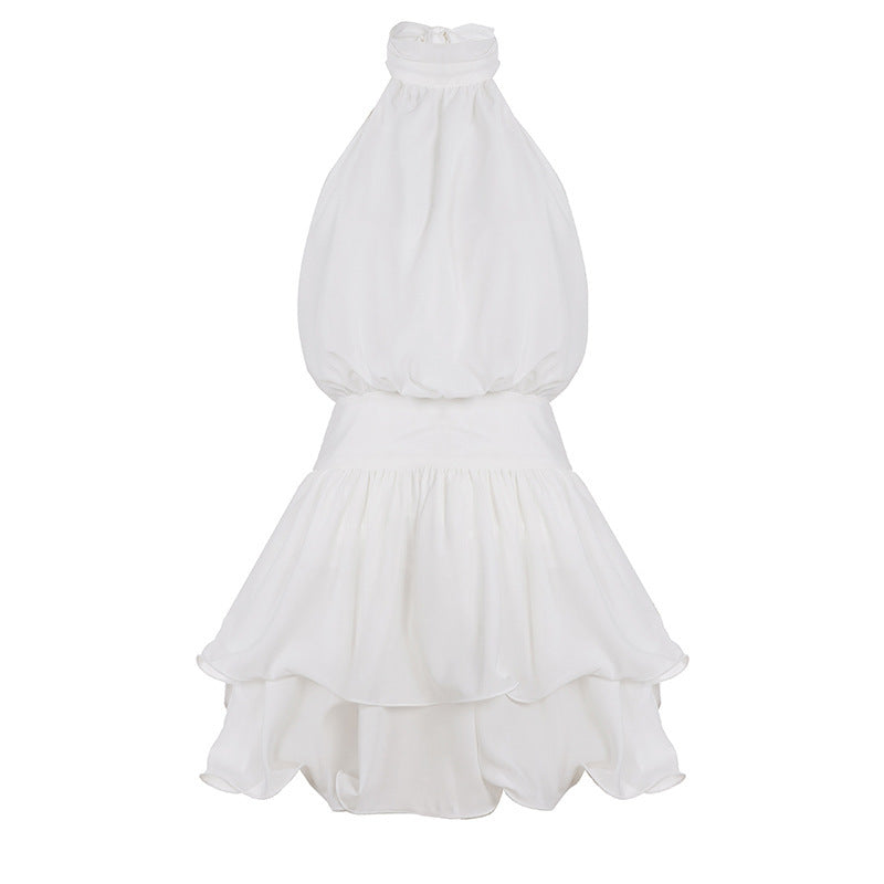 Damen Elegantes Maxikleid mit schwingendem Rüschensaum und tiefem V-Ausschnitt EB