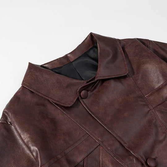 Damen Kunstlederjacke mit strukturiertem Design und praktischen Taschen EB
