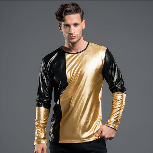 Herren Modisches Metallic Langarmshirt mit eleganten Kontrasten EB