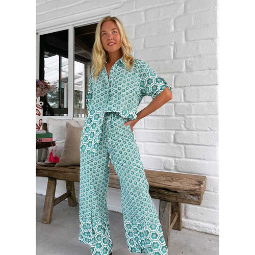 Damen Chice Blusen-Hosen-Kombination mit floralem Druck und weitem Schnitt EB