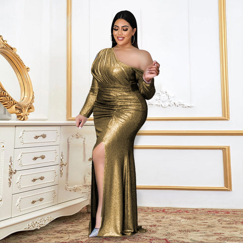 Damen Abendkleid mit schimmerndem Wickeldesign und raffiniertem Schlitz EB