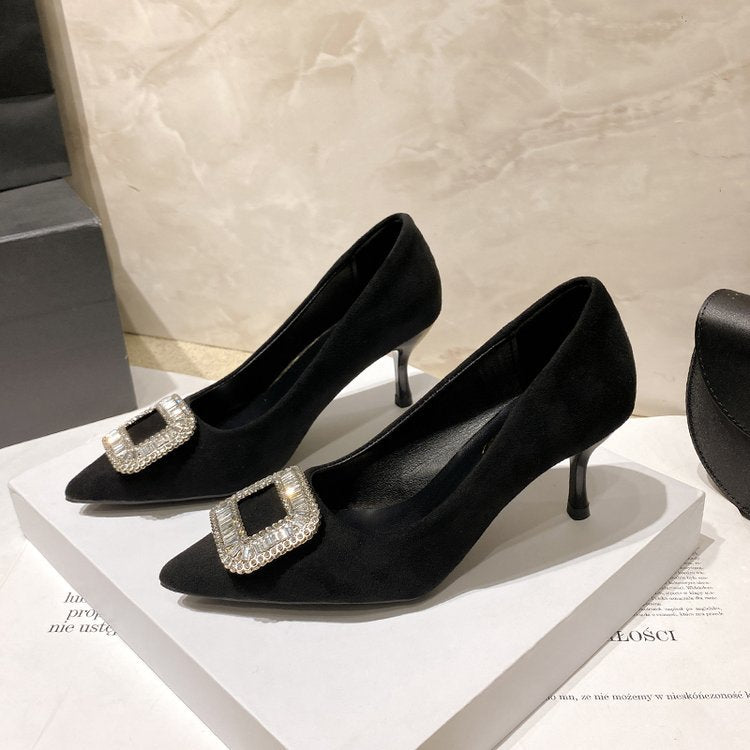 Damen elegante Pumps mit funkelndem Strass-Schleifenakzent EB