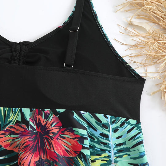 Damen Sportliches Badeanzug-Set mit floralem Seiteneinsatz EB