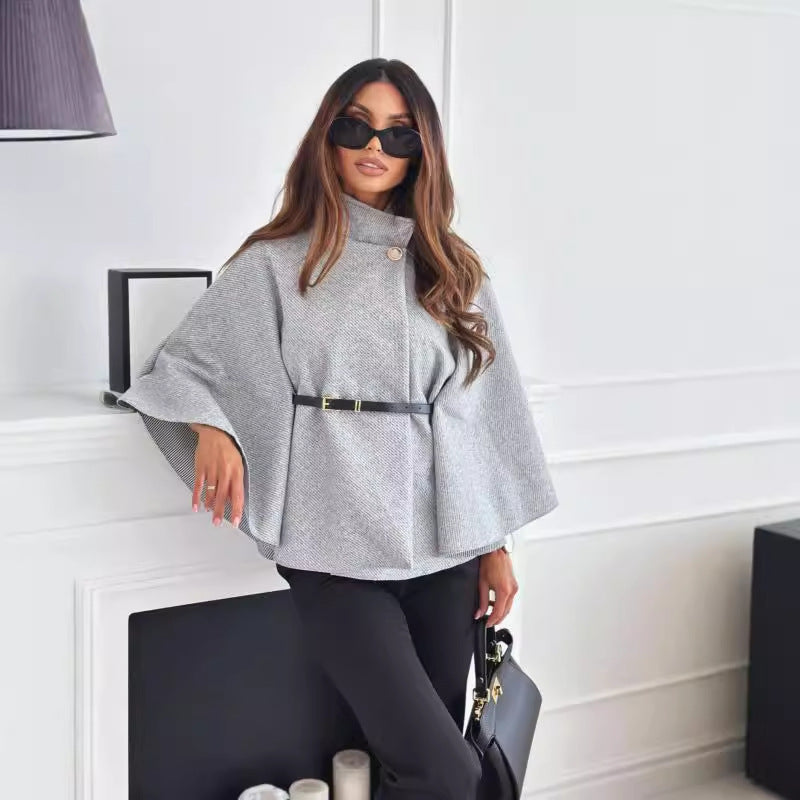 Damen Cape-Jacke mit stylischem Gürtel und eleganter Struktur EB