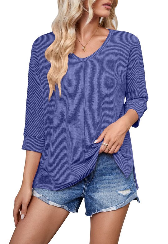 Damen lässiges V-Neck Oberteil mit strukturiertem Design und lockerer Passform EB