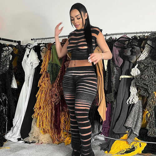 Damen Hochtaillierte Streifenleggings EB