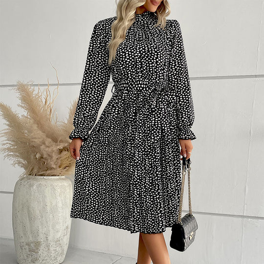 Damen Midi-Kleid mit eleganter Rüschendetails und Taillengürtel EB
