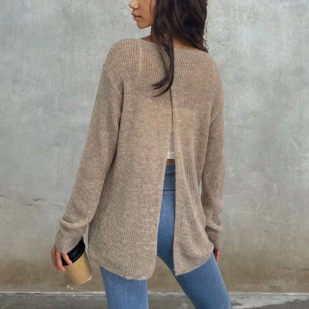 Damen luftiger Pullover aus transparenter Strickware EB