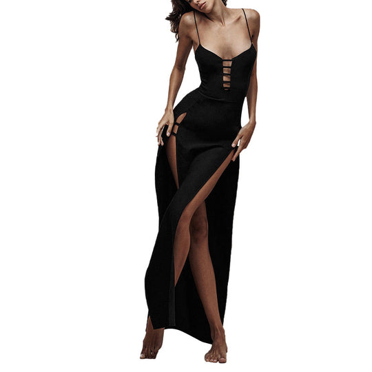 Damen Maxi-Kleid mit ausgefallenem Cut-Out-Design und seitlichen Schlitzen EB