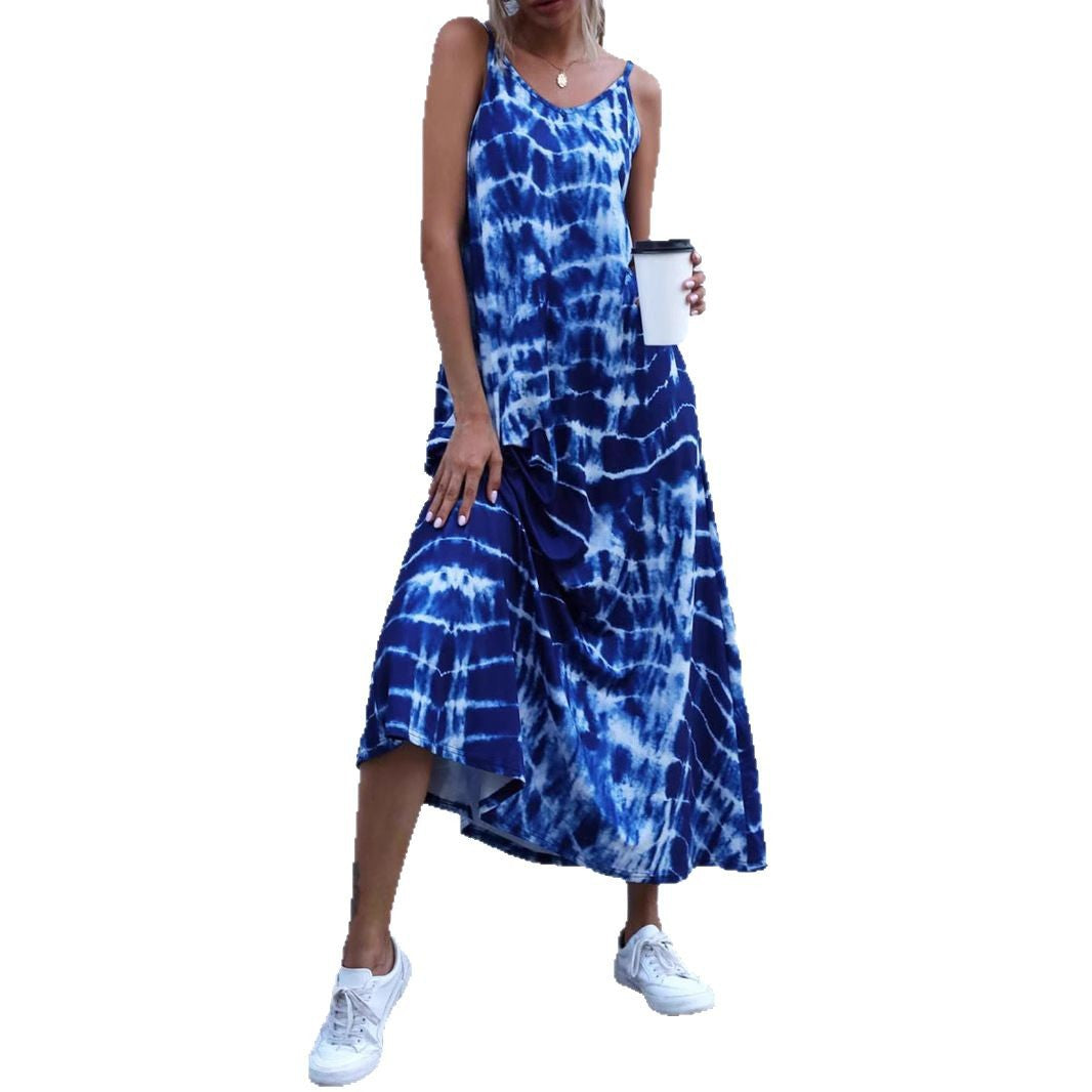 Damen Langes Sommerkleid aus elastischem Jersey mit asymmetrischem Schnitt und praktischen Taschen EB