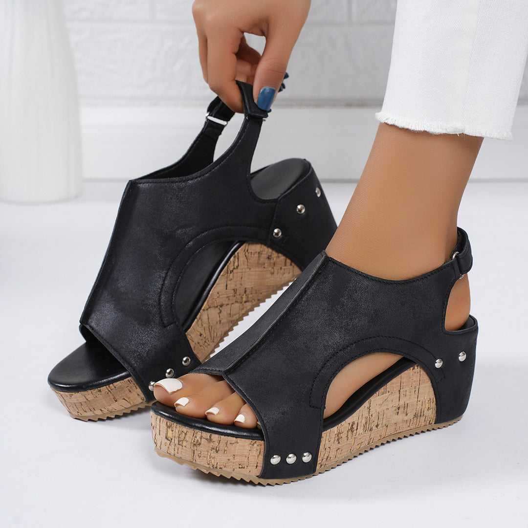 Damen Wedge-Sandalen mit anatomischem Korkfußbett und dekorativen Details EB