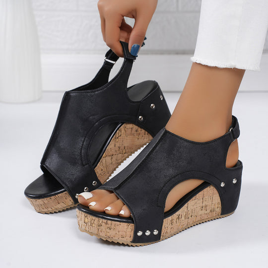 Damen Wedge-Sandalen mit anatomischem Korkfußbett und dekorativen Details EB