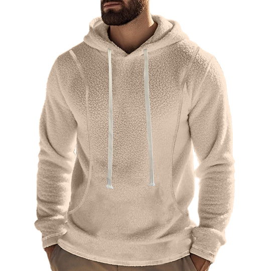 Herren bequemer Fleece Kapuzenpullover mit hohem Kragen und praktischer Kängurutasche EB