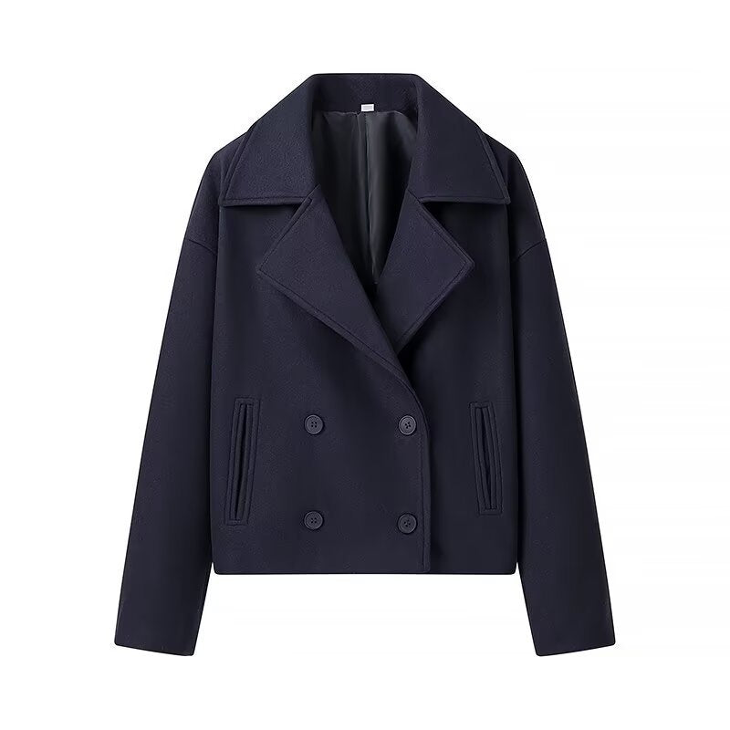 Damen gefütterte cropped Jacke mit doppeltem Knopfverschluss und weitem Revers EB