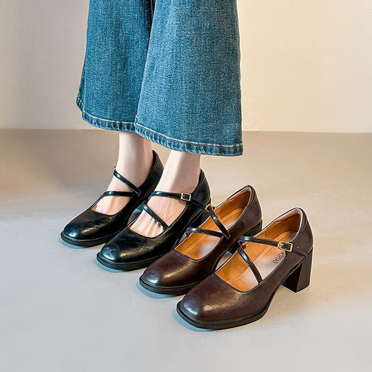 Damen Mary Jane Pumps mit elegantem Riemchen und komfortablem Blockabsatz EB