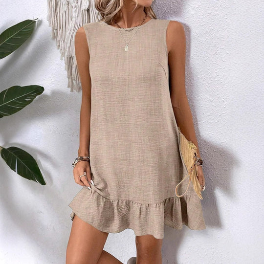 Damen Sommerkleid mit Rüschensaum und ärmellosem Design EB