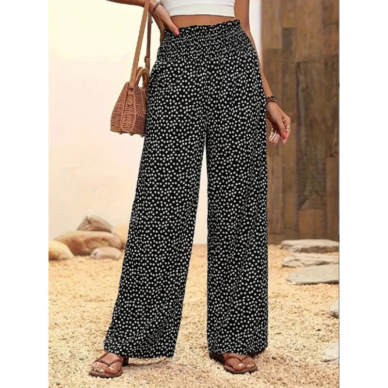 Damen Weite Blumenmuster-Hose mit elastischem Bund und hohem Taillenschnitt EB