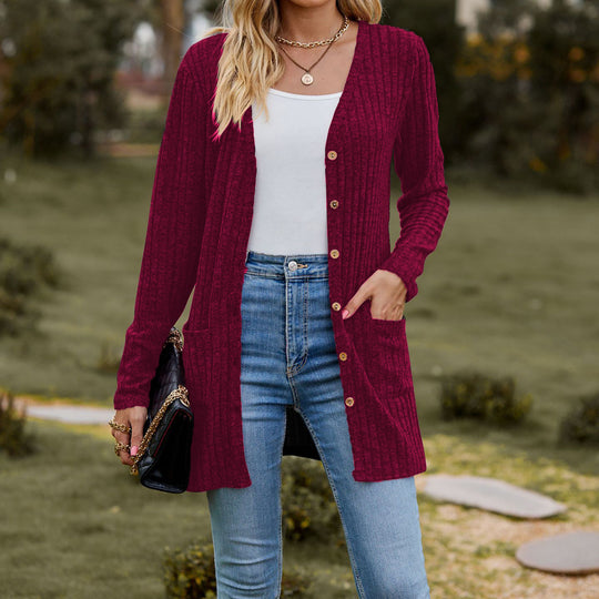 Damen Strickjacke mit langen Ärmeln und praktischen Taschen EB