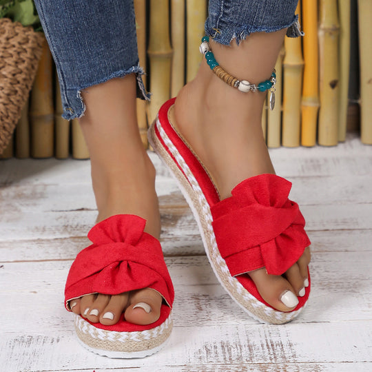 Damen modische Zehentrenner-Sandalen mit eleganter Knotenapplikation EB