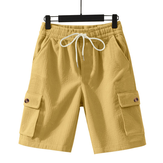 Herren nan Cord-Cargo-Shorts mit elastischem Tunnelzugbund, aufgesetzten Cargotaschen und weichem Baumwollmix EB