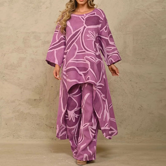 Damen Lässiges Tunika- und Hosen-Set mit floralem Muster EB