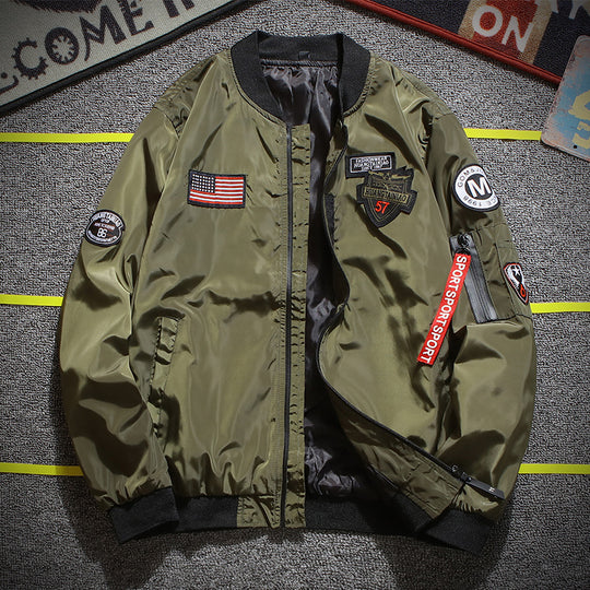 Herren nan stylische Bomberjacke mit Patch-Details und Ärmeltasche EB