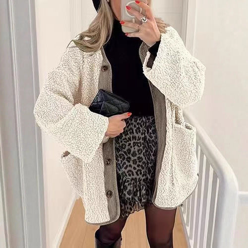 Damen Kuschelige Teddyjacke mit Knopfverschluss und weiter Schnitt EB