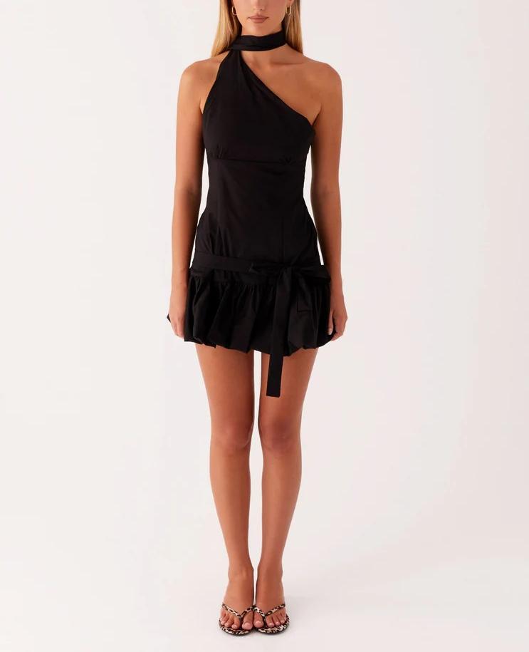 Damen Minikleid mit asymmetrischem Schnitt und polka-dot Design EB
