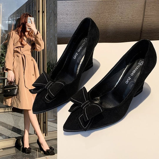 Damen elegante Wedge-Pumps mit modischem Schleifenakzent EB