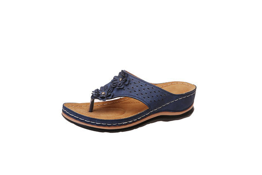 Damen Komfortable Zehentrenner-Sandalen mit floralem Design EB