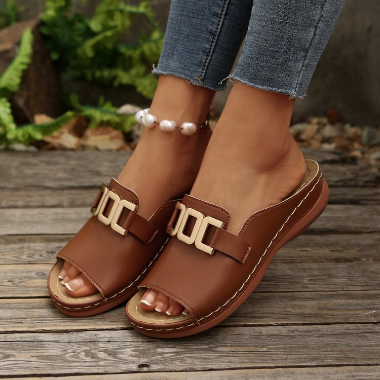 Damen elegante Riemchen-Sandalen mit modischer Schnallenverzierung EB
