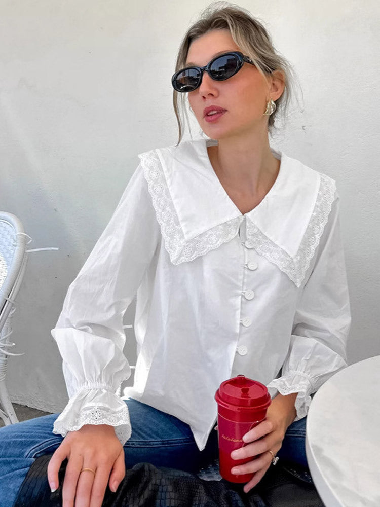 Damen Bluse mit großen Spitzeneinsätzen EB