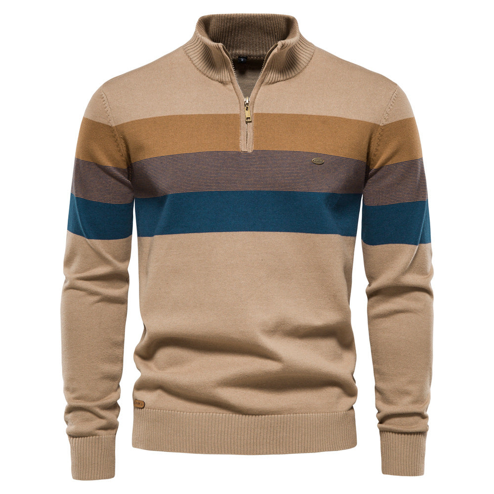 Herren Strickpullover mit modischem Stehkragen und feinen Streifen EB