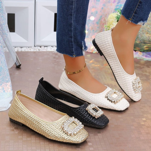 Damen elegante Ballerinas mit funkelndem Schmuckelement EB