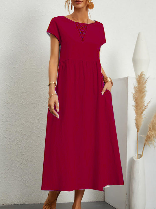 Damen Midikleid mit Lässigem Schnitt und Seitlichen Taschen EB