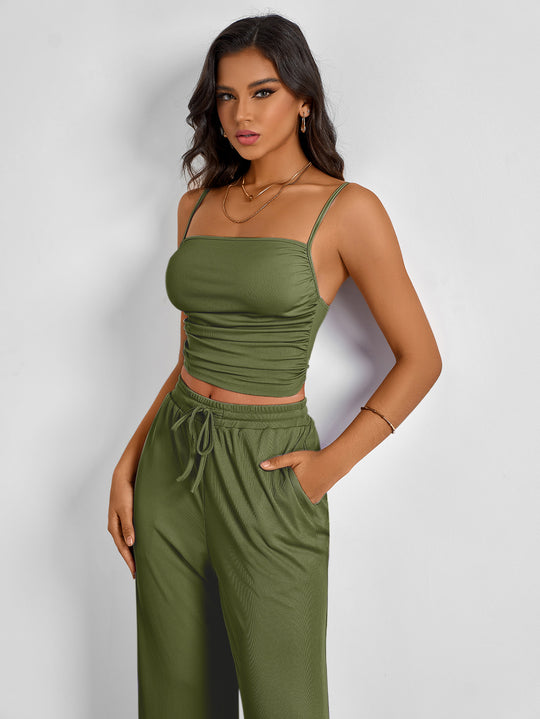 Damen Ripp-Top mit verstellbaren Spaghettiträgern und elastischer Taille EB