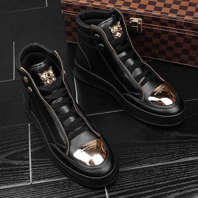 Damen High-Top Sneakers mit goldenen Details und Reißverschluss von EB