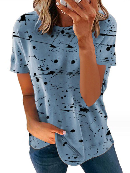 Damen Kreatives Kurzarm-T-Shirt mit modernem Spritzdesign EB