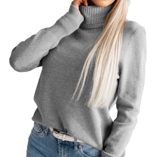 Damen eleganter Rollkragenpullover mit Knopfdetails EB