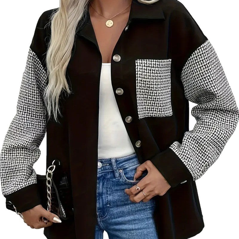 Damen Overshirt mit Karomuster und kontrastierenden Ärmeln EB