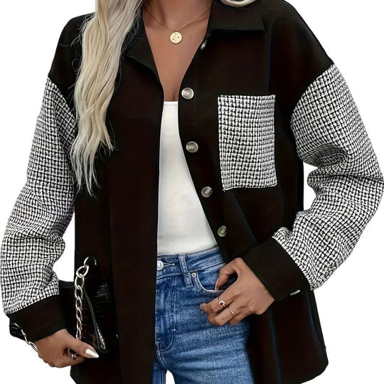 Damen Overshirt mit Karomuster und kontrastierenden Ärmeln EB
