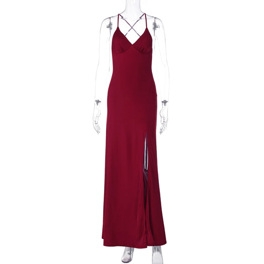 Damen Maxikleid mit raffinierten Spaghettiträgern und hohem Schlitz EB
