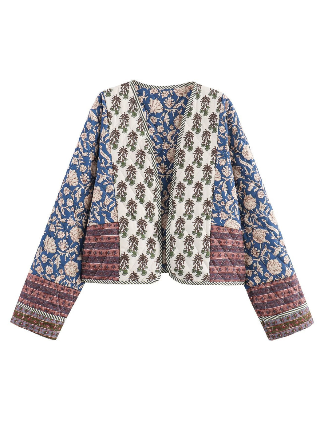Damen Patchwork-Jacke mit floralen Mustern und weitem Schnitt EB