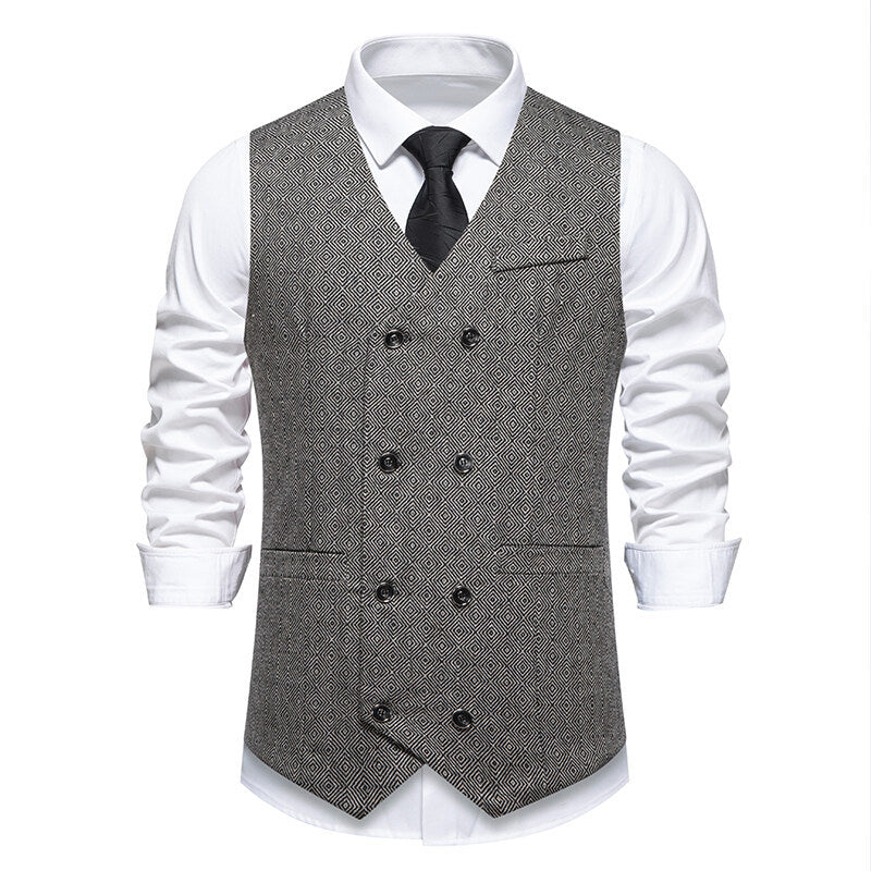 Herren Elegante Weste mit doppelter Knopfleiste und feinem geometrischen Muster EB