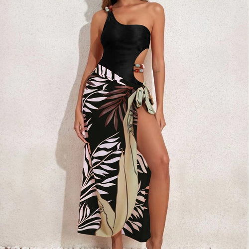 Damen Badeanzug-Set mit asymmetrischem Oberteil und elegantem Sarong EB