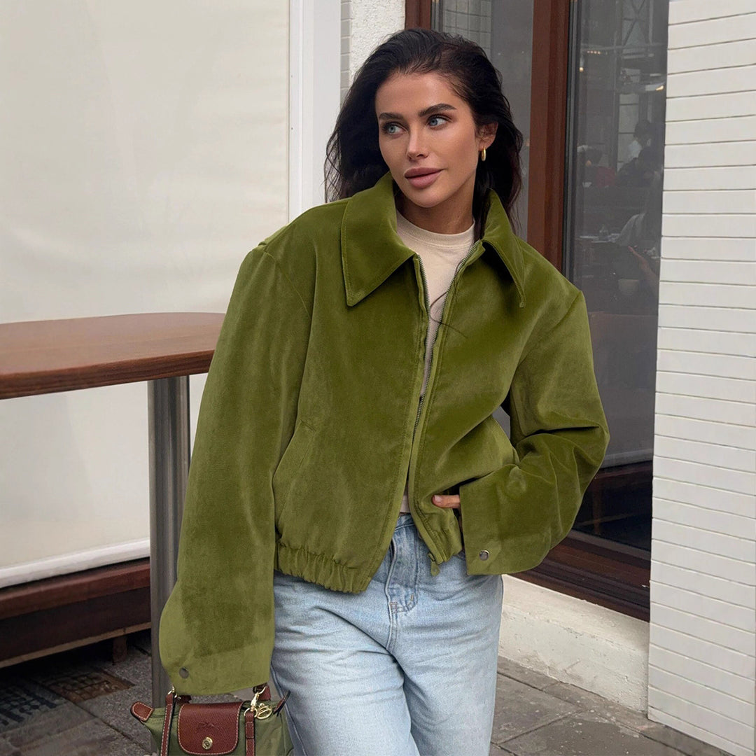 Damen Modische Veloursjacke mit elastischem Bund EB