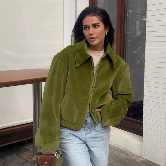 Damen Modische Veloursjacke mit elastischem Bund EB